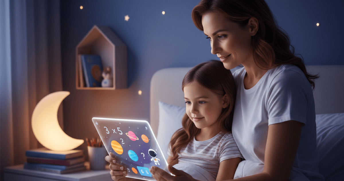 Parent and child reading together at bedtime