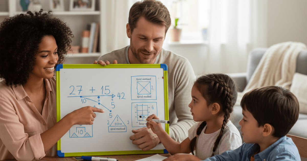 Parent and child looking at homework together