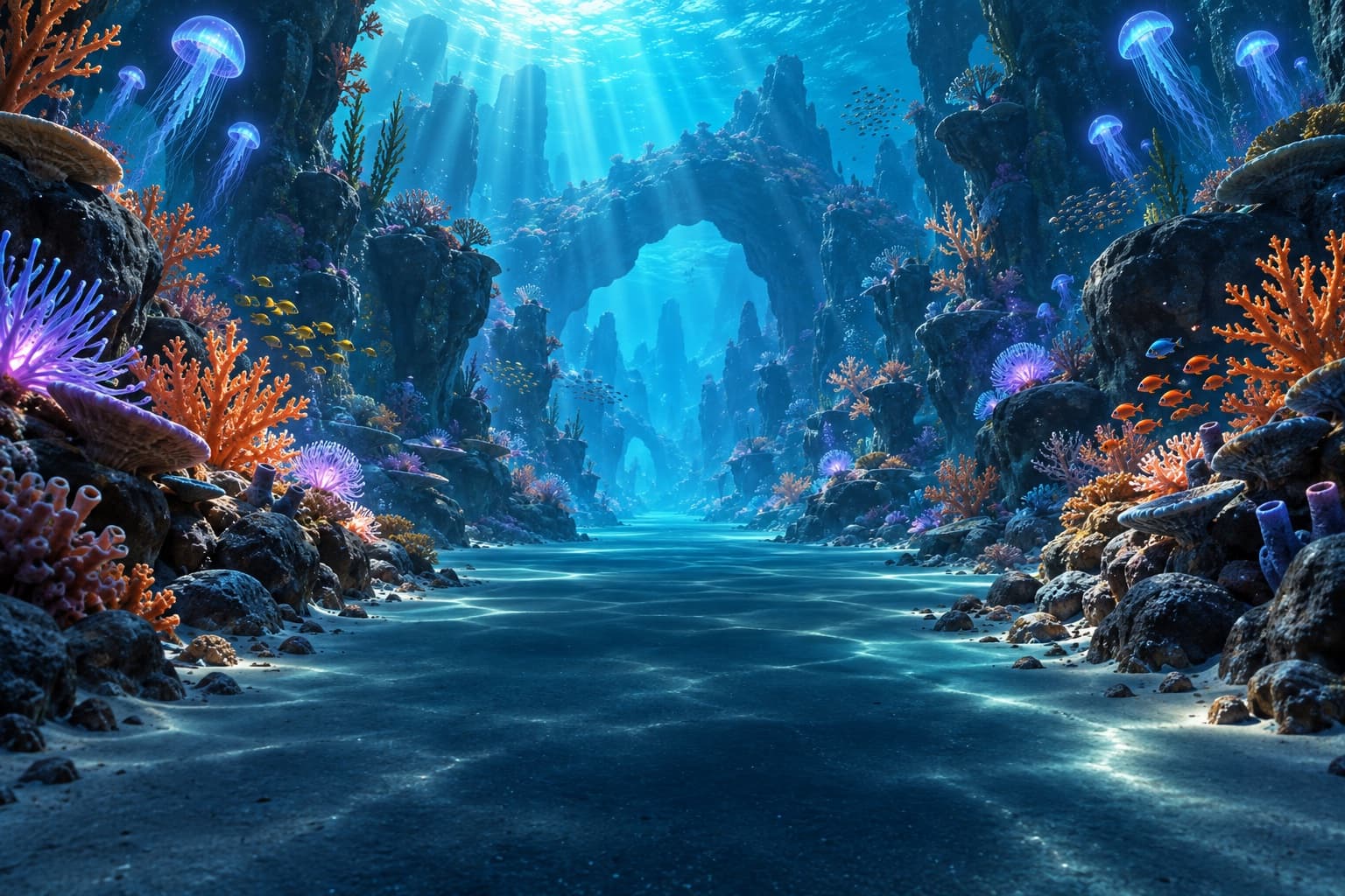 A luminous underwater world from the Cosmic Runner game